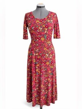LuLaRoe Floral Dress | Large | Red Multicolor Fit & Flare 1/2 Sleeve